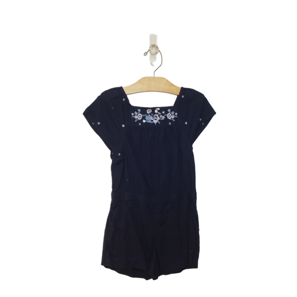 Gap Kids Size 5 Girls Navy Floral Embroidered Short Sleeve Romper